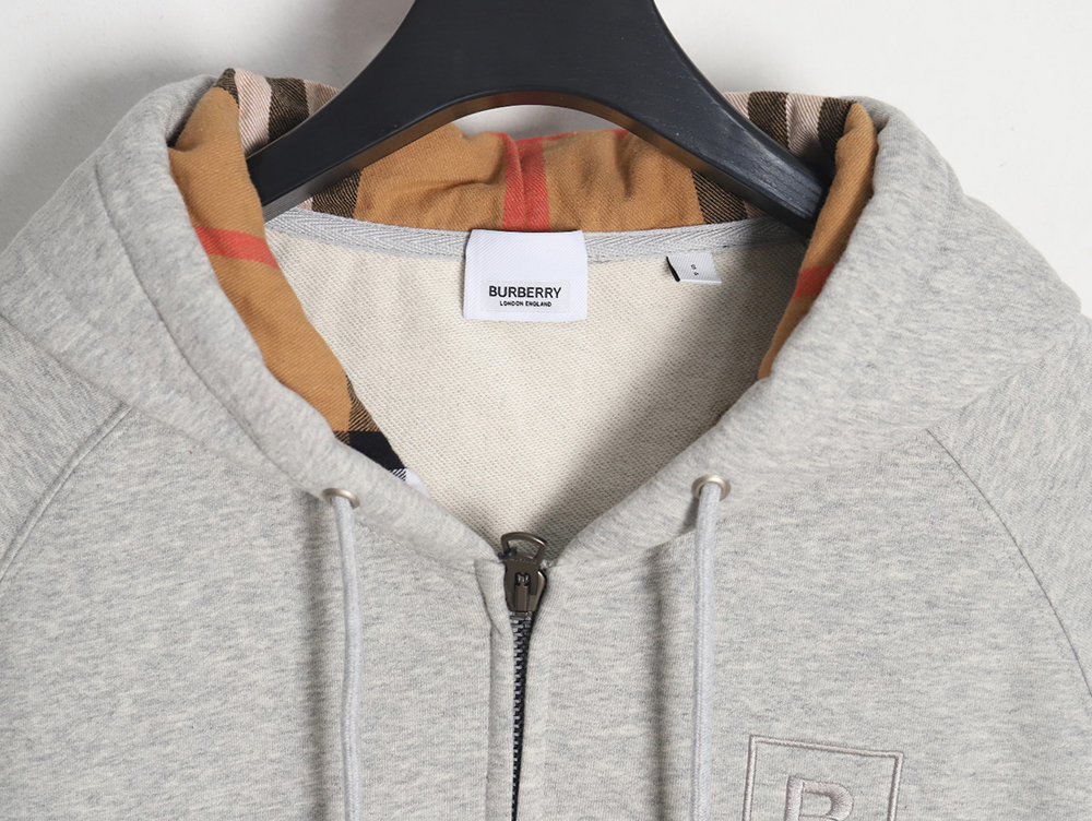 B**rry b check hooded zip-up hoodie