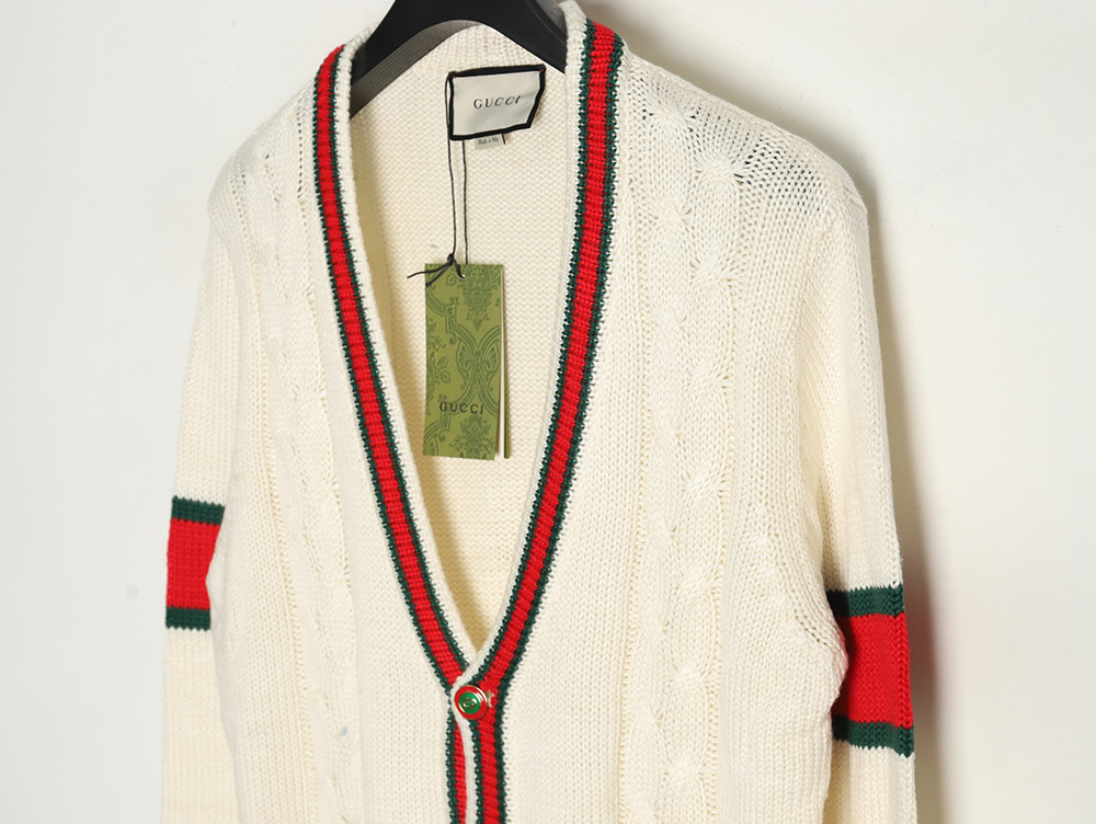 G*u*i red and green striped cardigan sweater