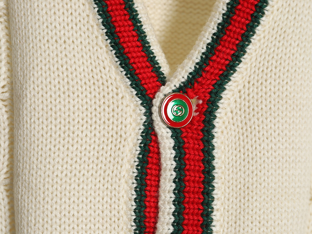 G*u*i red and green striped cardigan sweater