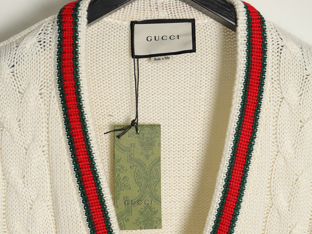 G*u*i red and green striped cardigan sweater