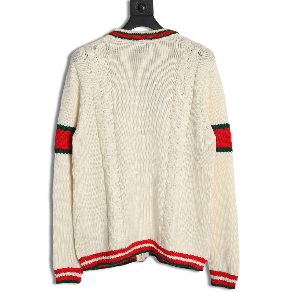 G*u*i red and green striped cardigan sweater