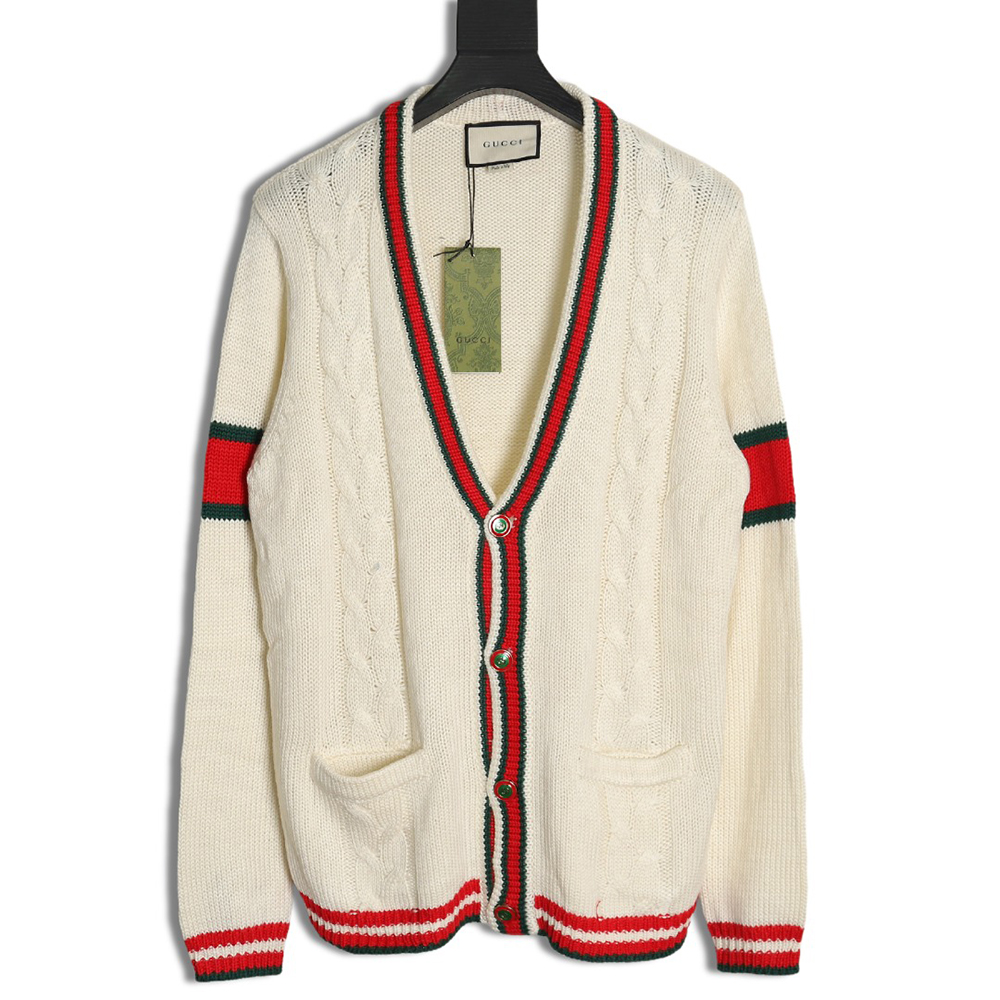 G*u*i red and green striped cardigan sweater