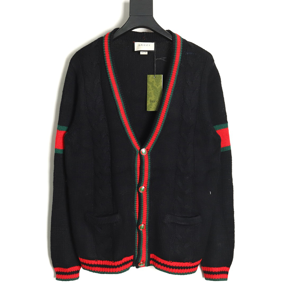 G*u*i red and green striped cardigan sweater tsk1