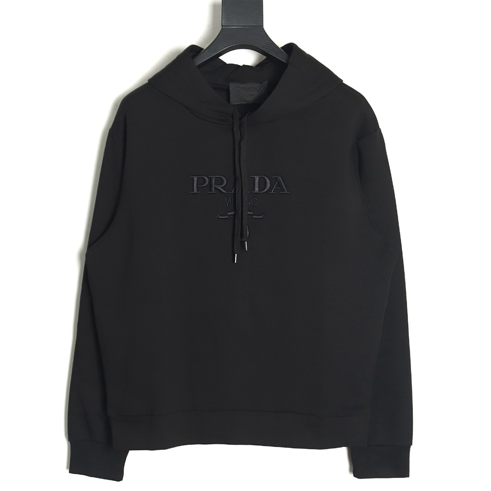 Pra*a chest embroidered logo hoodie