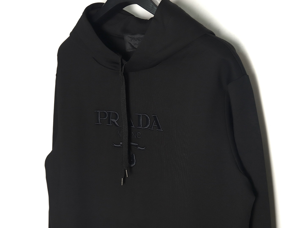 Pra*a chest embroidered logo hoodie