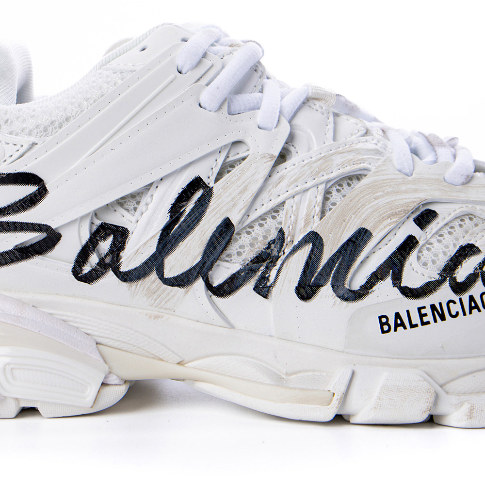 Ba*len*cia*ga track signature sneaker in white/black