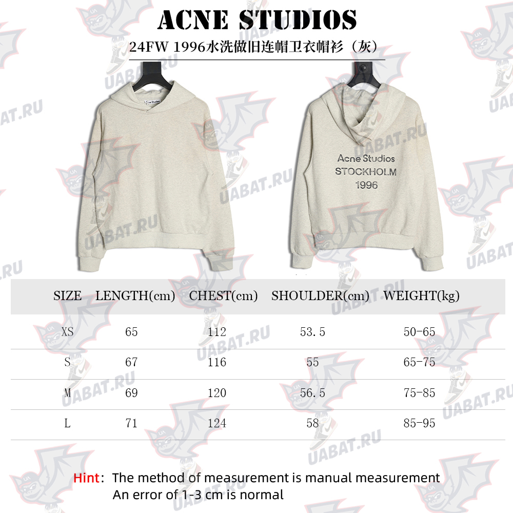 Acne Studios 1996 Washed Distressed Hoodie (Gray)