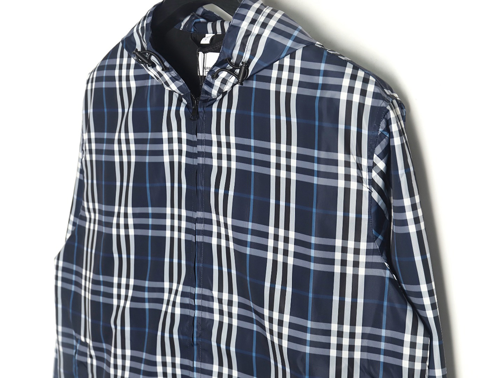 B**rry blue and white check hooded jacket