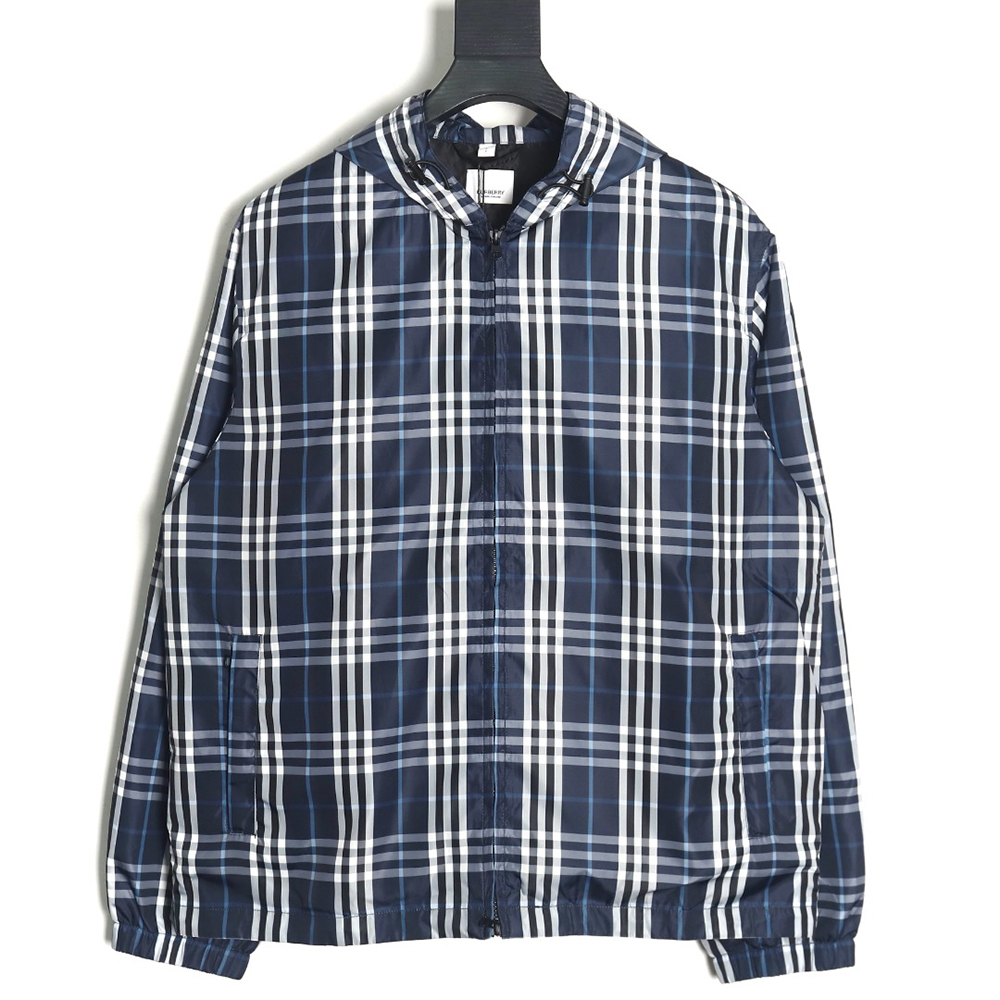 B**rry blue and white check hooded jacket