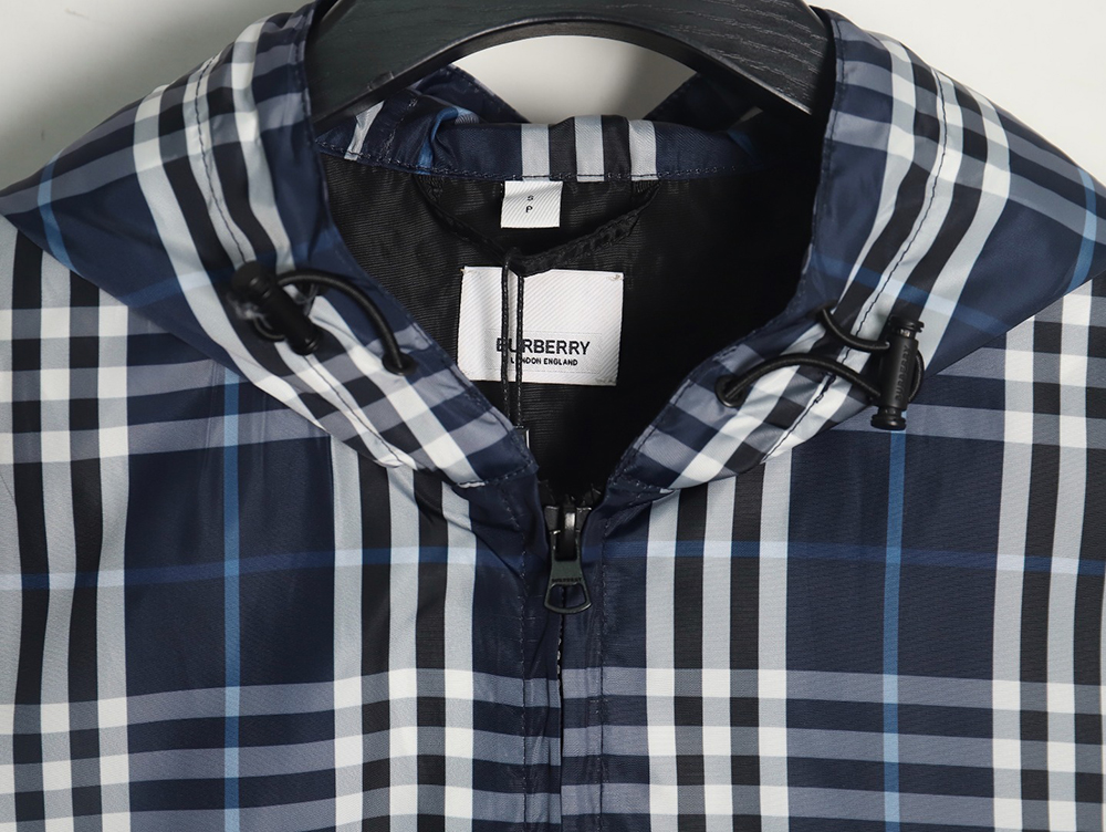 B**rry blue and white check hooded jacket