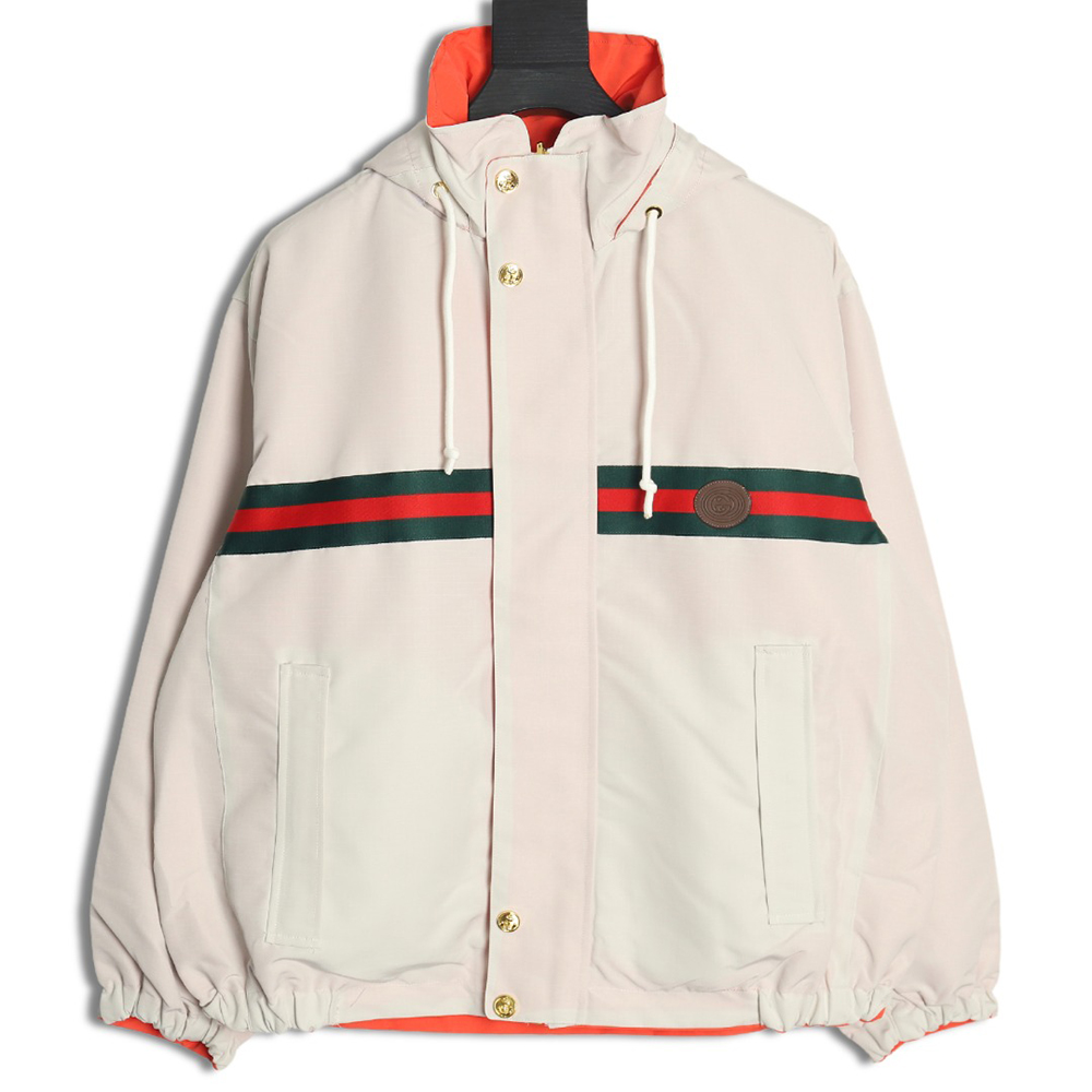 G*u*i red and green web double-sided windbreaker hooded jacket