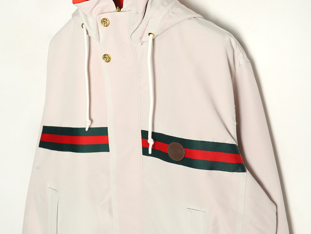 G*u*i red and green web double-sided windbreaker hooded jacket