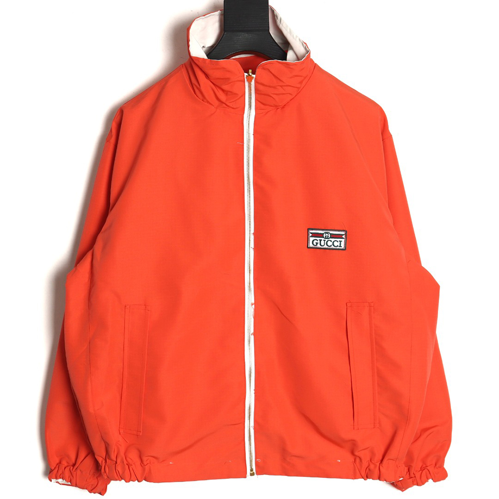 G*u*i red and green web double-sided windbreaker hooded jacket