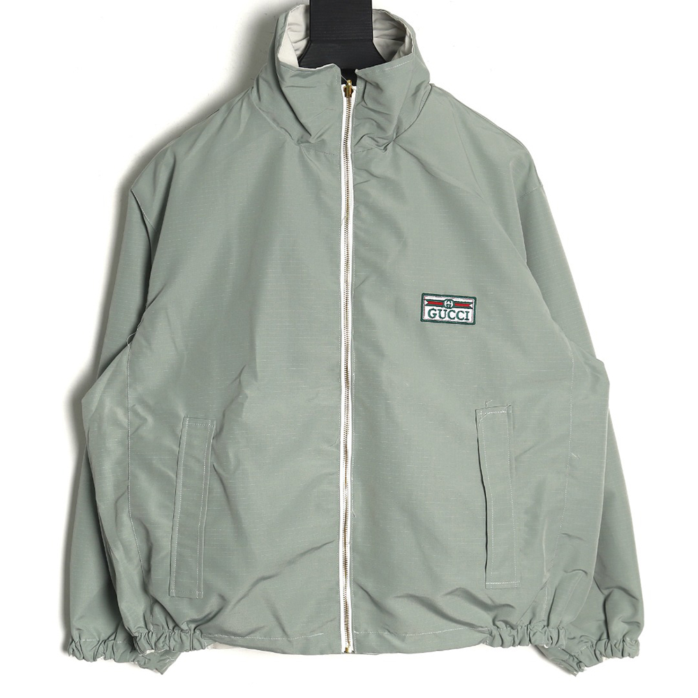 G*u*i red and green web double-sided windbreaker hooded jacket tsk1