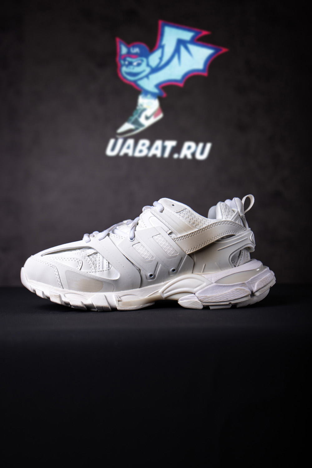 Ba*len*cia*ga track signature sneaker in white/black