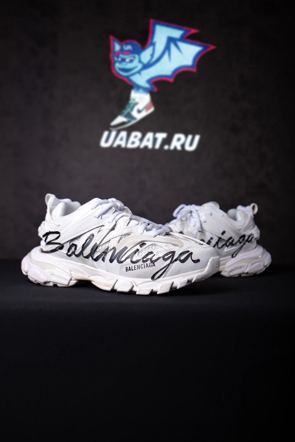 Ba*len*cia*ga track signature sneaker in white/black