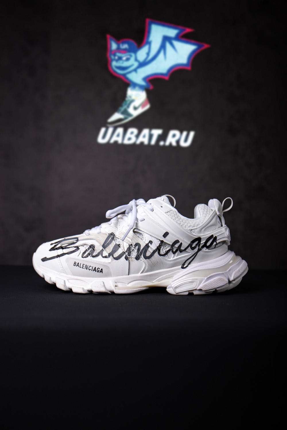 Ba*len*cia*ga track signature sneaker in white/black
