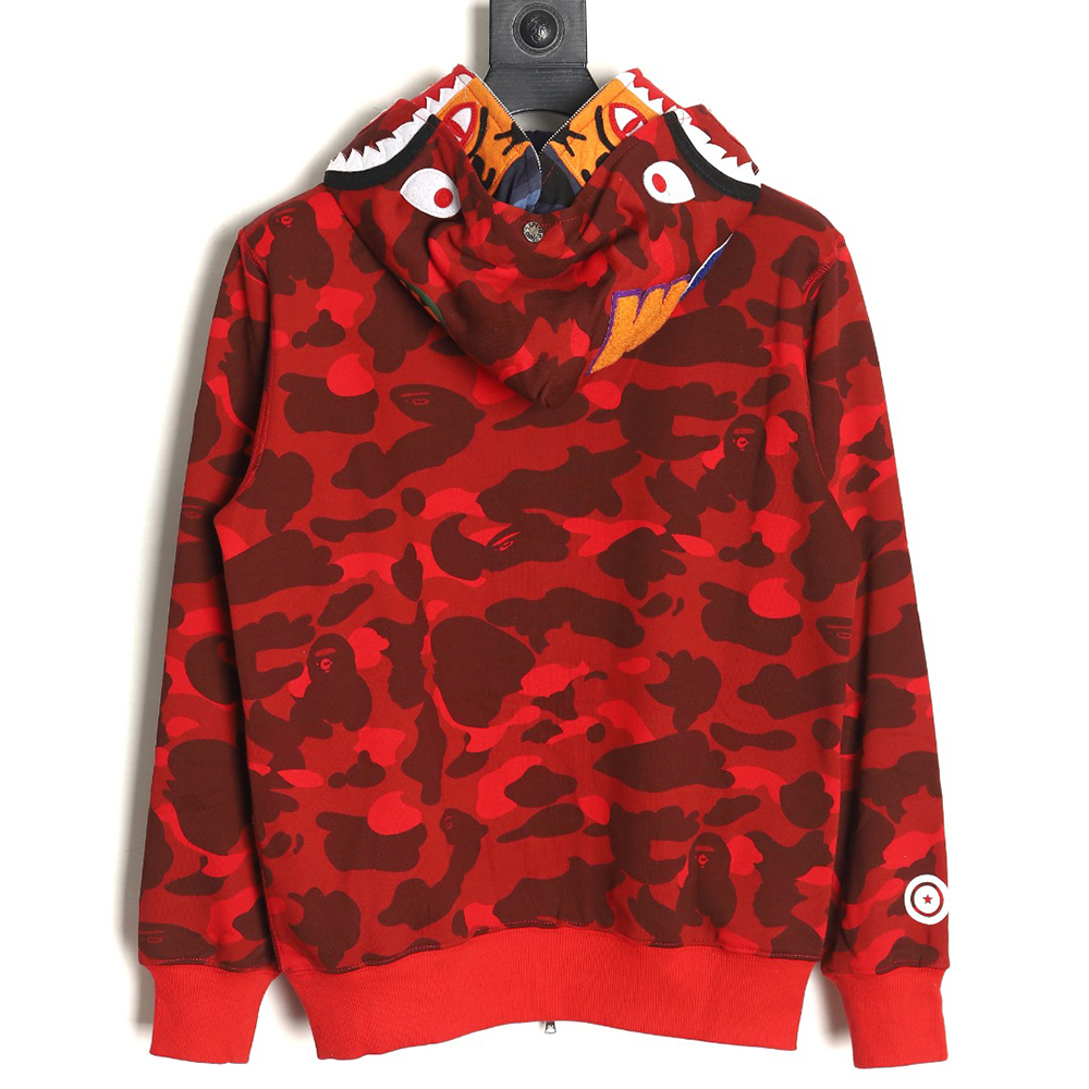 Bape shark head tiger head zipper camouflage double hoodie TSK1