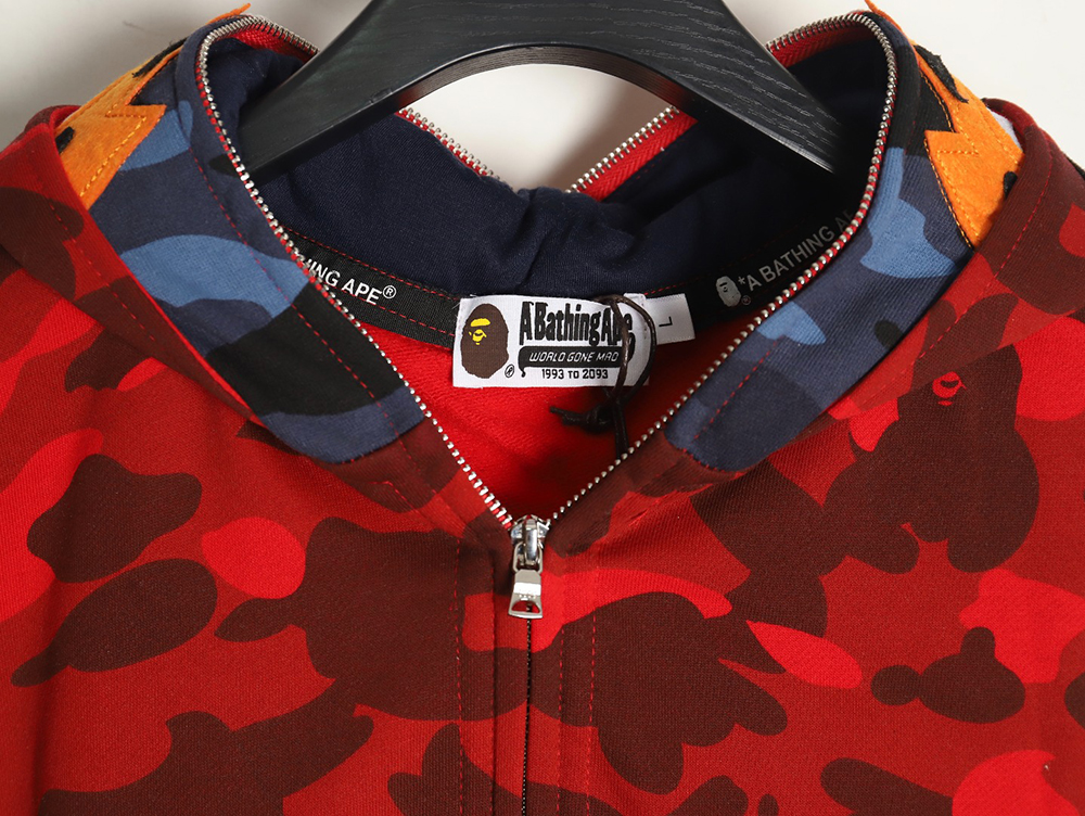 Bape shark head tiger head zipper camouflage double hoodie TSK1