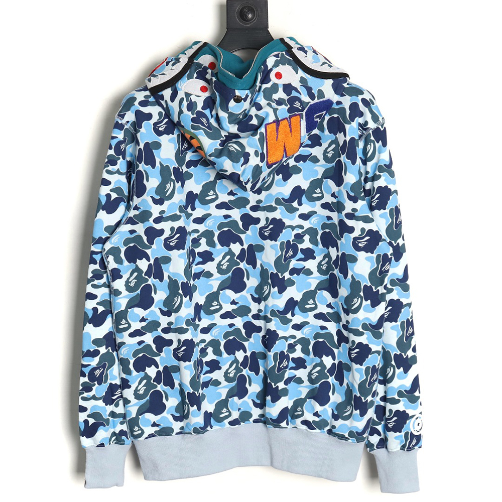 Bape shark head tiger head zipper camouflage double hoodie TSK2