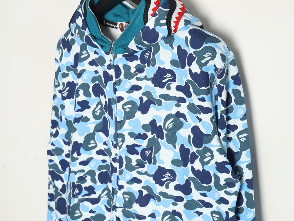 Bape shark head tiger head zipper camouflage double hoodie TSK2