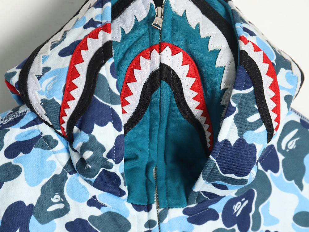Bape shark head tiger head zipper camouflage double hoodie TSK2