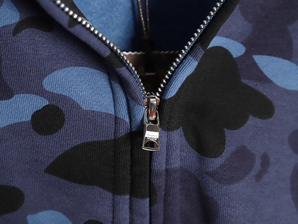Bape shark head tiger head zipper camouflage double hoodie TSK3