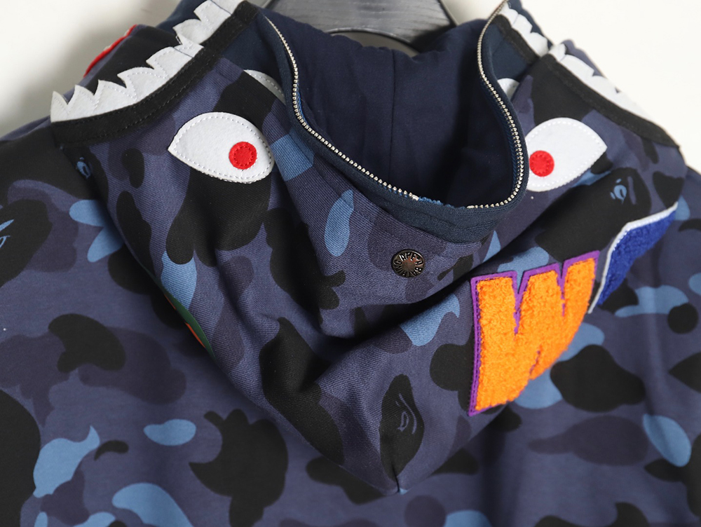 Bape shark head tiger head zipper camouflage double hoodie TSK3