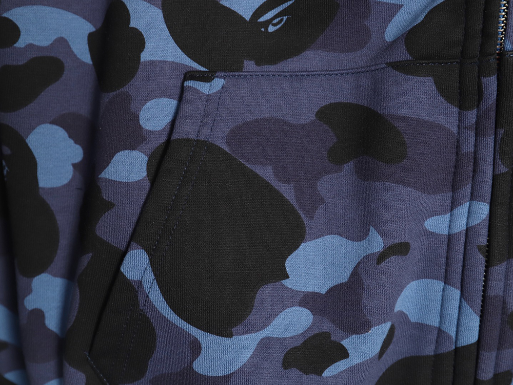 Bape shark head tiger head zipper camouflage double hoodie TSK3