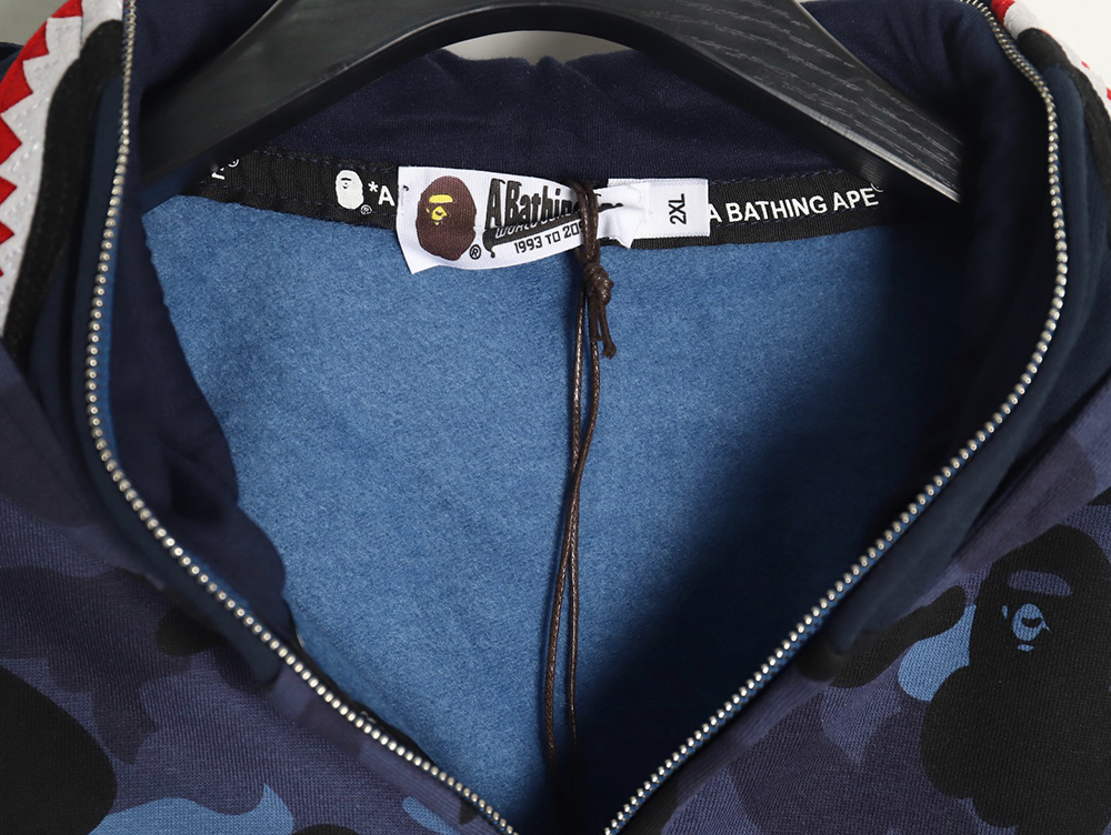 Bape shark head tiger head zipper camouflage double hoodie TSK3