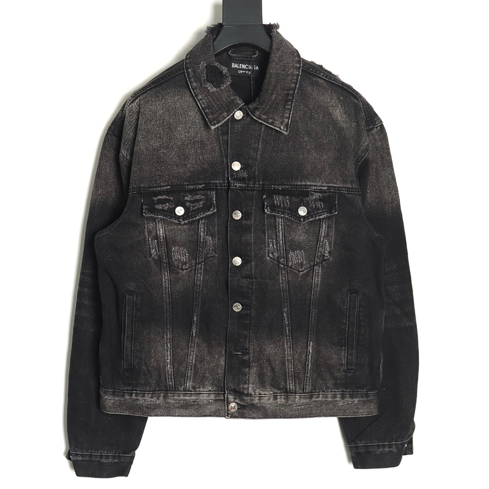 Ba*len*cia*ga distressed lightning denim jacket