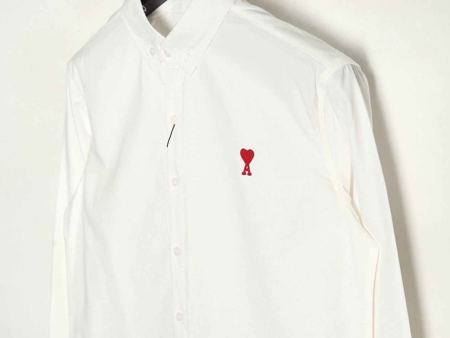 Ami Paris small heart logo embroidered striped shirt