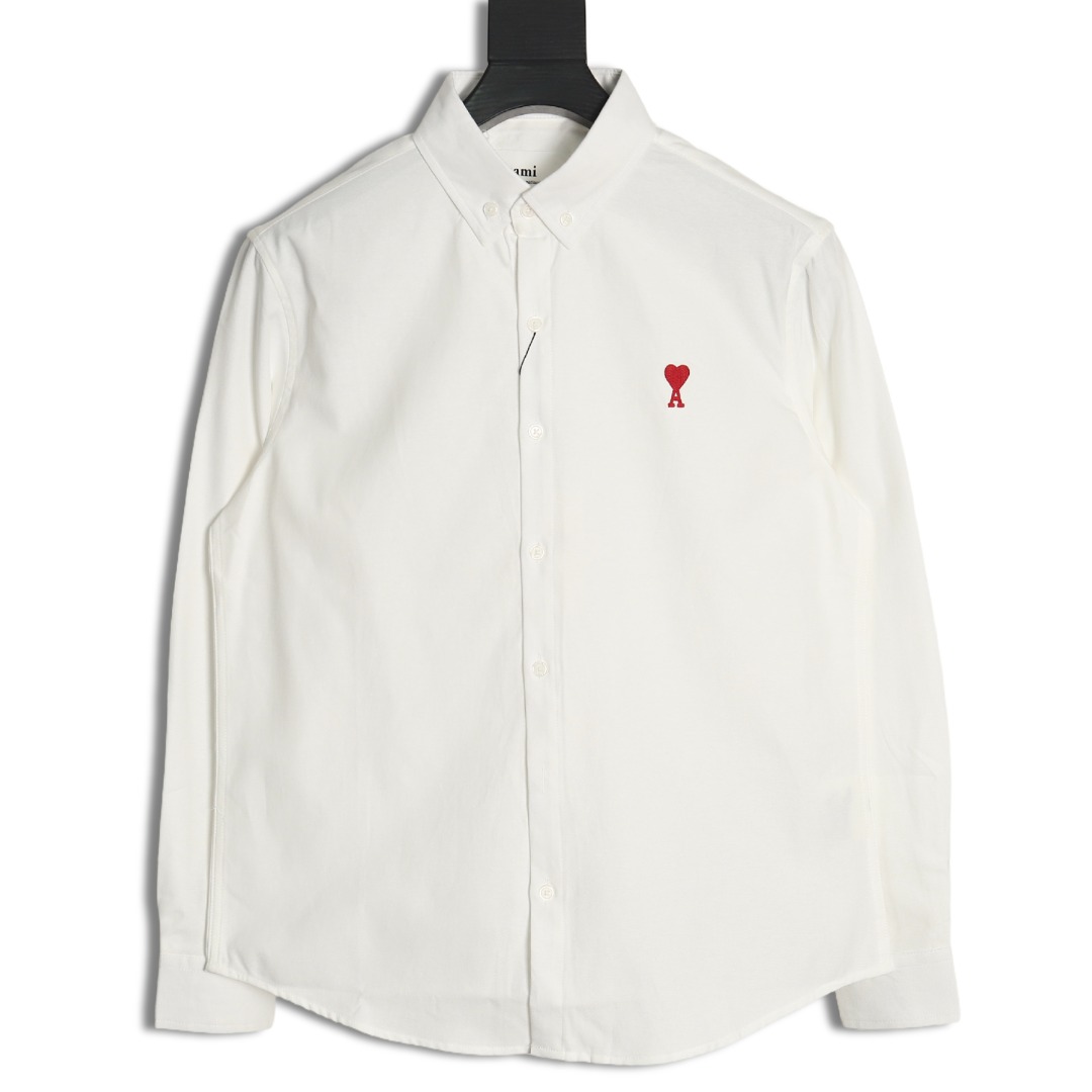 Ami Paris small heart logo embroidered striped shirt