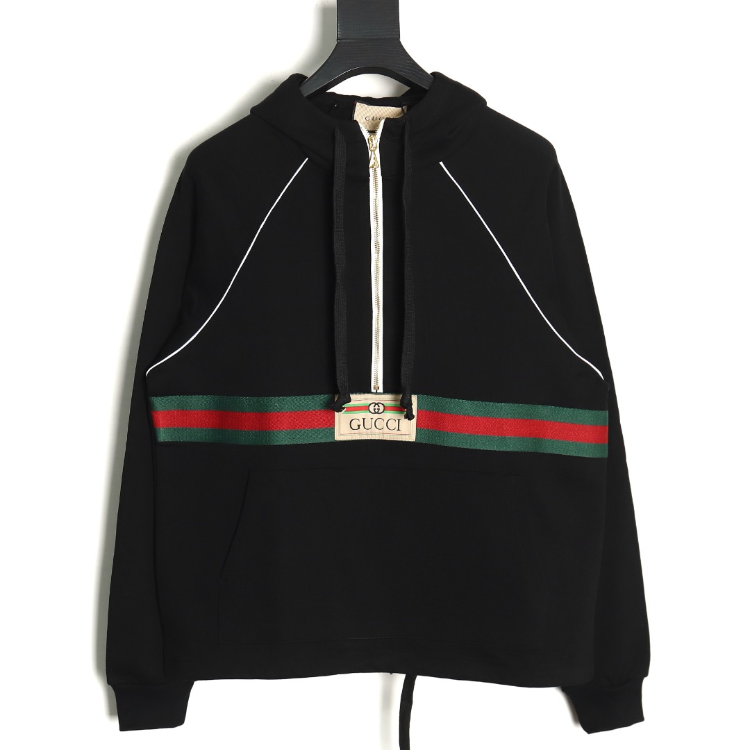 G*u*i red and green web half zip long sleeve hoodie tsk1
