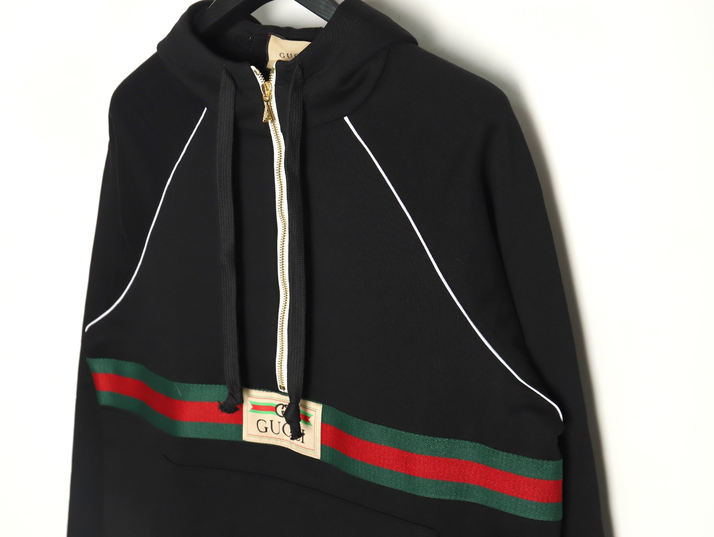 G*u*i red and green web half zip long sleeve hoodie tsk1
