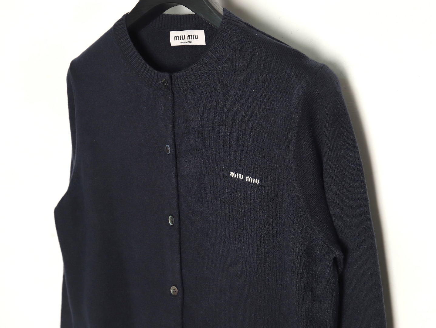 Miu Miu Lettering Cashmere Knit Cardigan (Navy)
