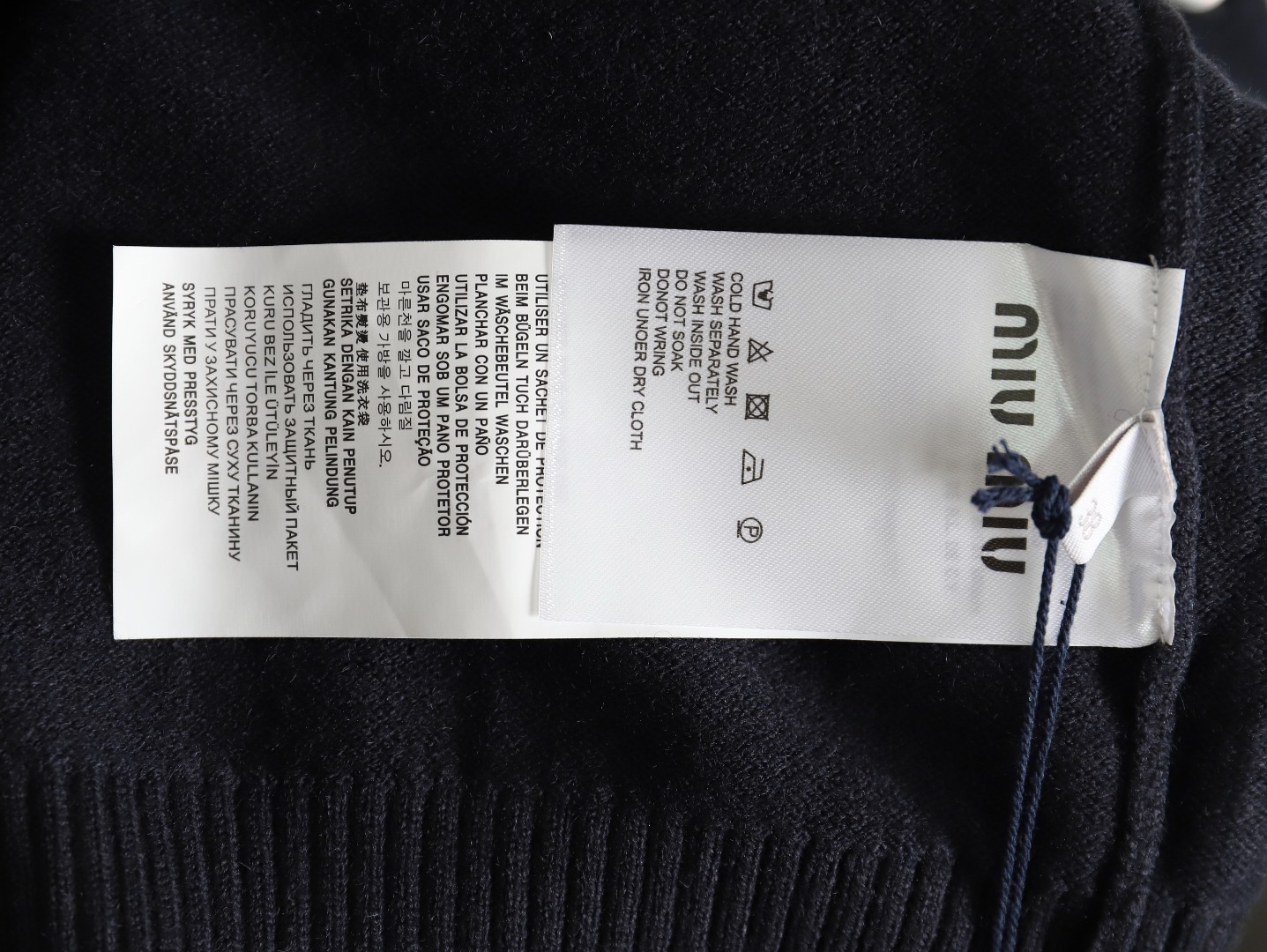 Miu Miu Lettering Cashmere Knit Cardigan (Navy)
