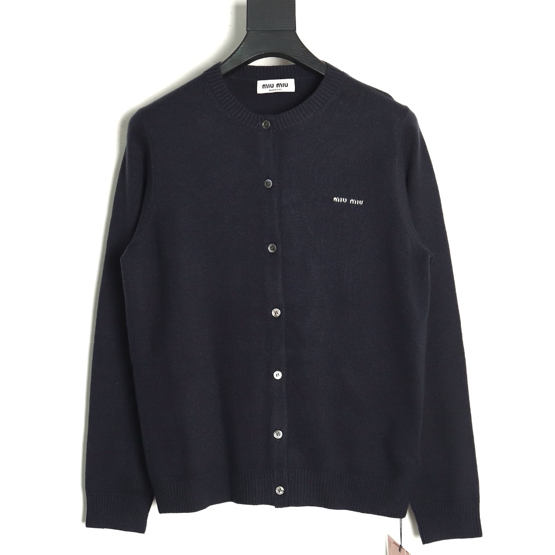 Miu Miu Lettering Cashmere Knit Cardigan (Navy)