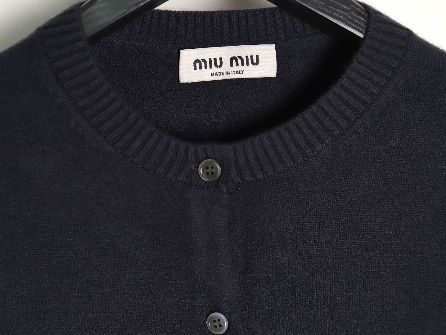 Miu Miu Lettering Cashmere Knit Cardigan (Navy)