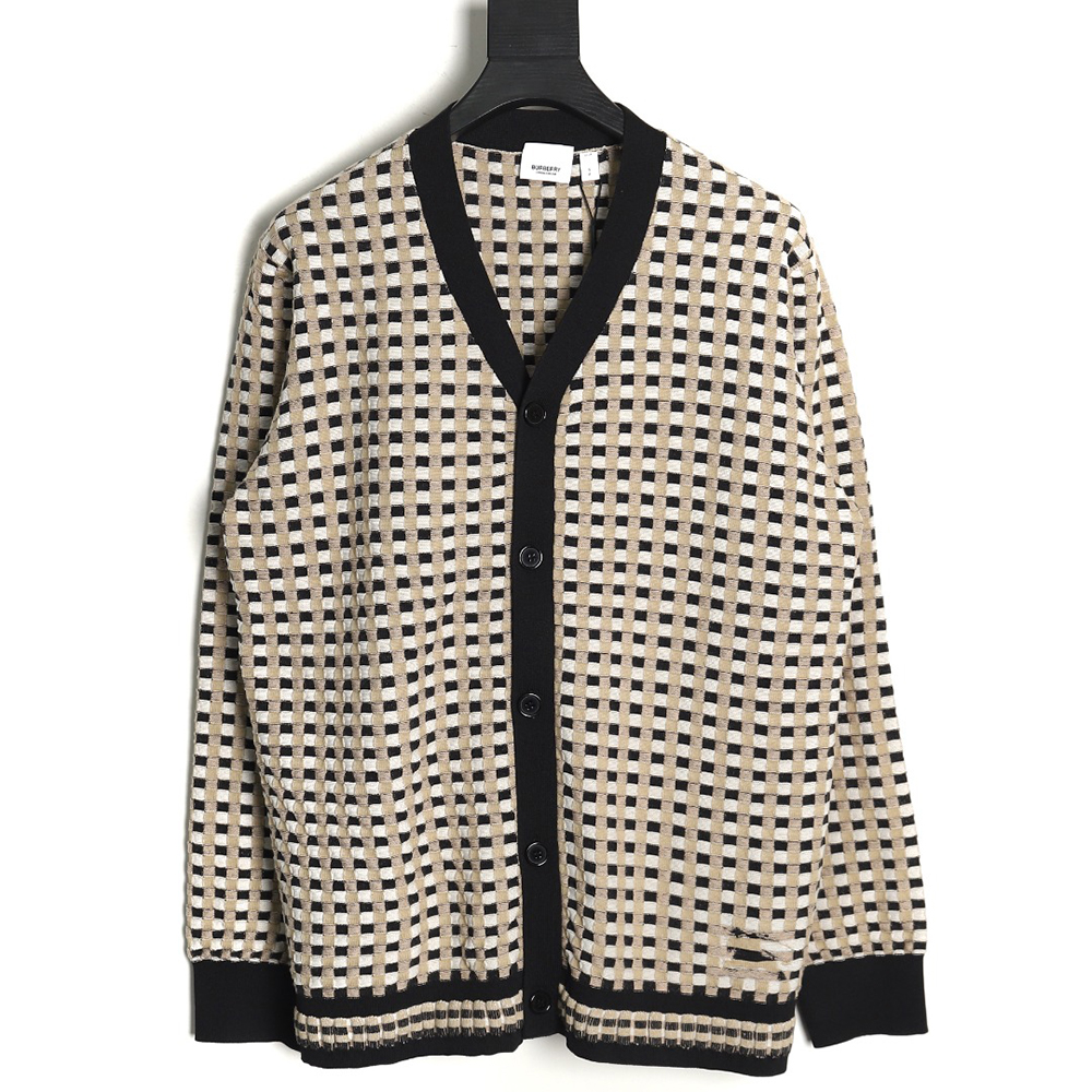 B**rry black and white check v-neck knitted sweater cardigan