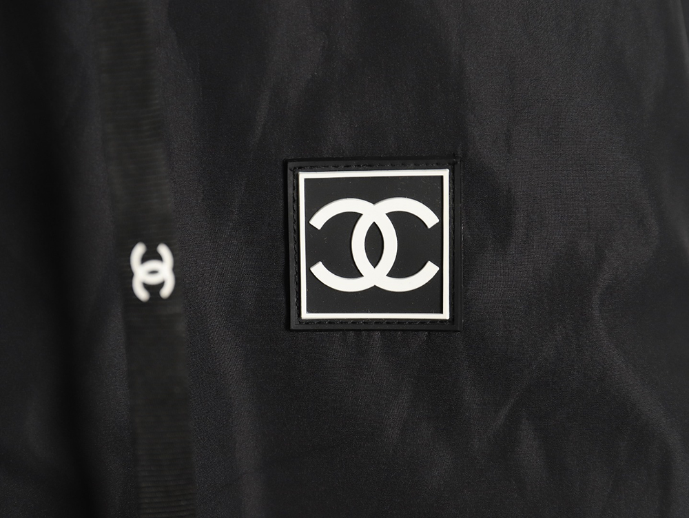 Ch*el embroidered slogan vintage zipper hooded trench coat