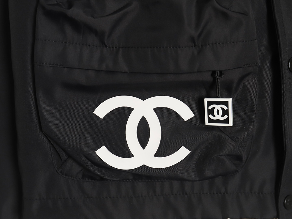 Ch*el embroidered slogan vintage zipper hooded trench coat