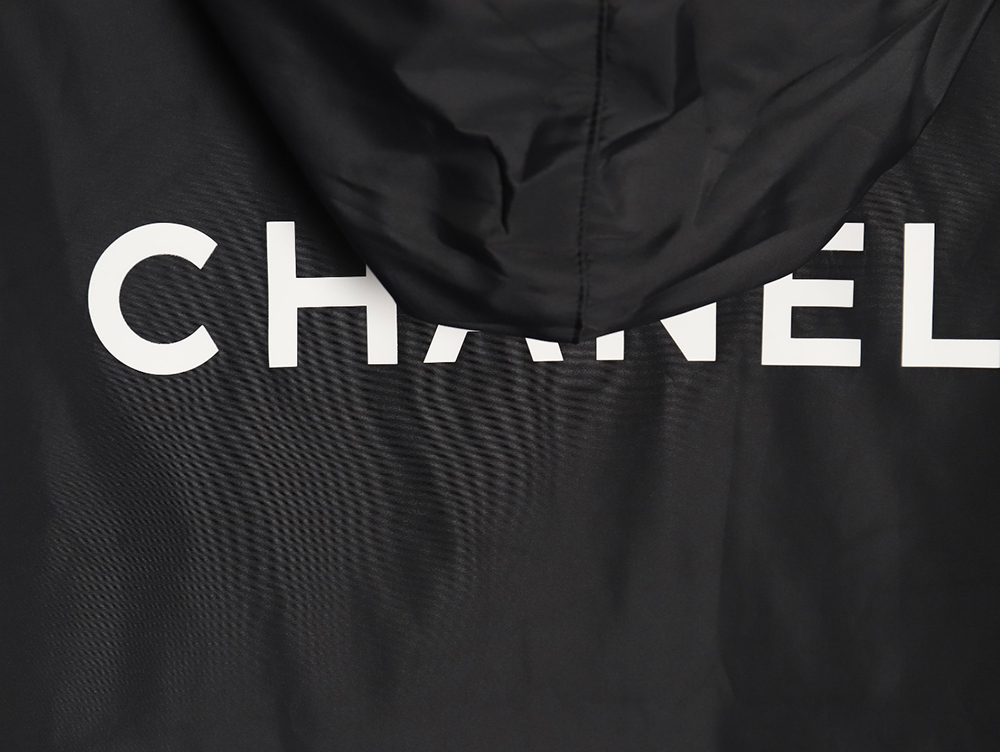 Ch*el embroidered slogan vintage zipper hooded trench coat