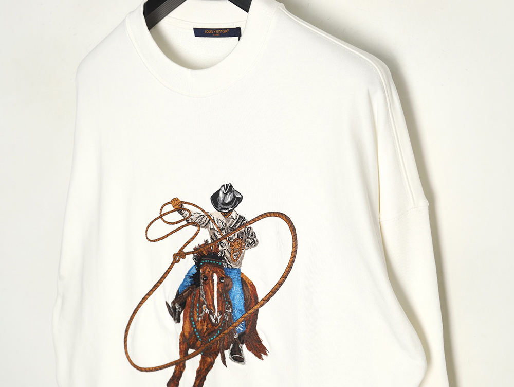 l0*is V*t0n western denim heavy embroidery crewneck sweatshirt