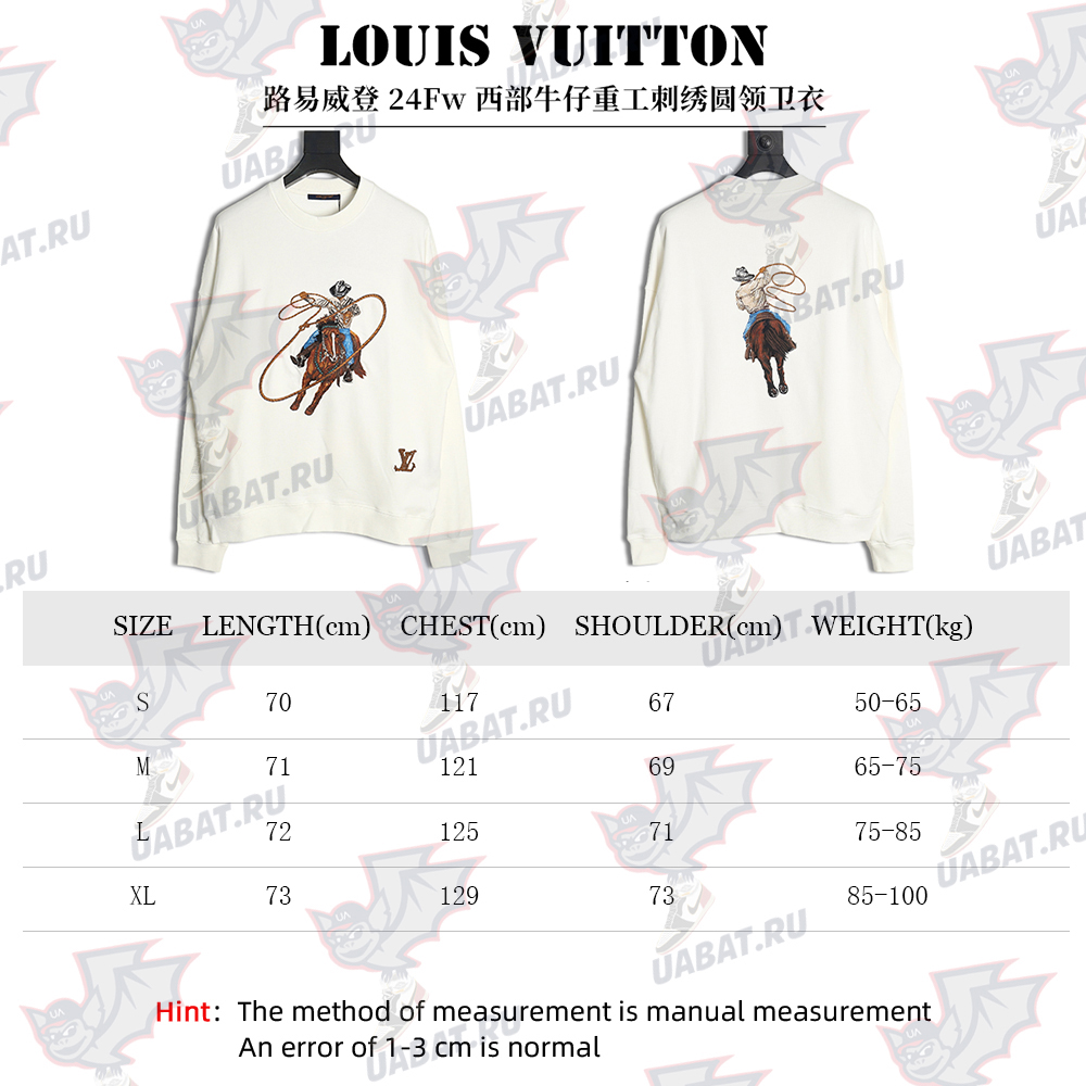 l0*is V*t0n western denim heavy embroidery crewneck sweatshirt