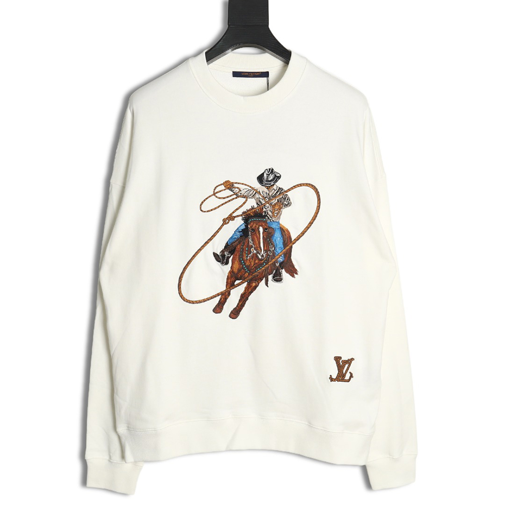 l0*is V*t0n western denim heavy embroidery crewneck sweatshirt