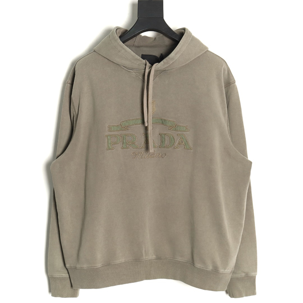 Pra*a embroidered logo washed hoodie
