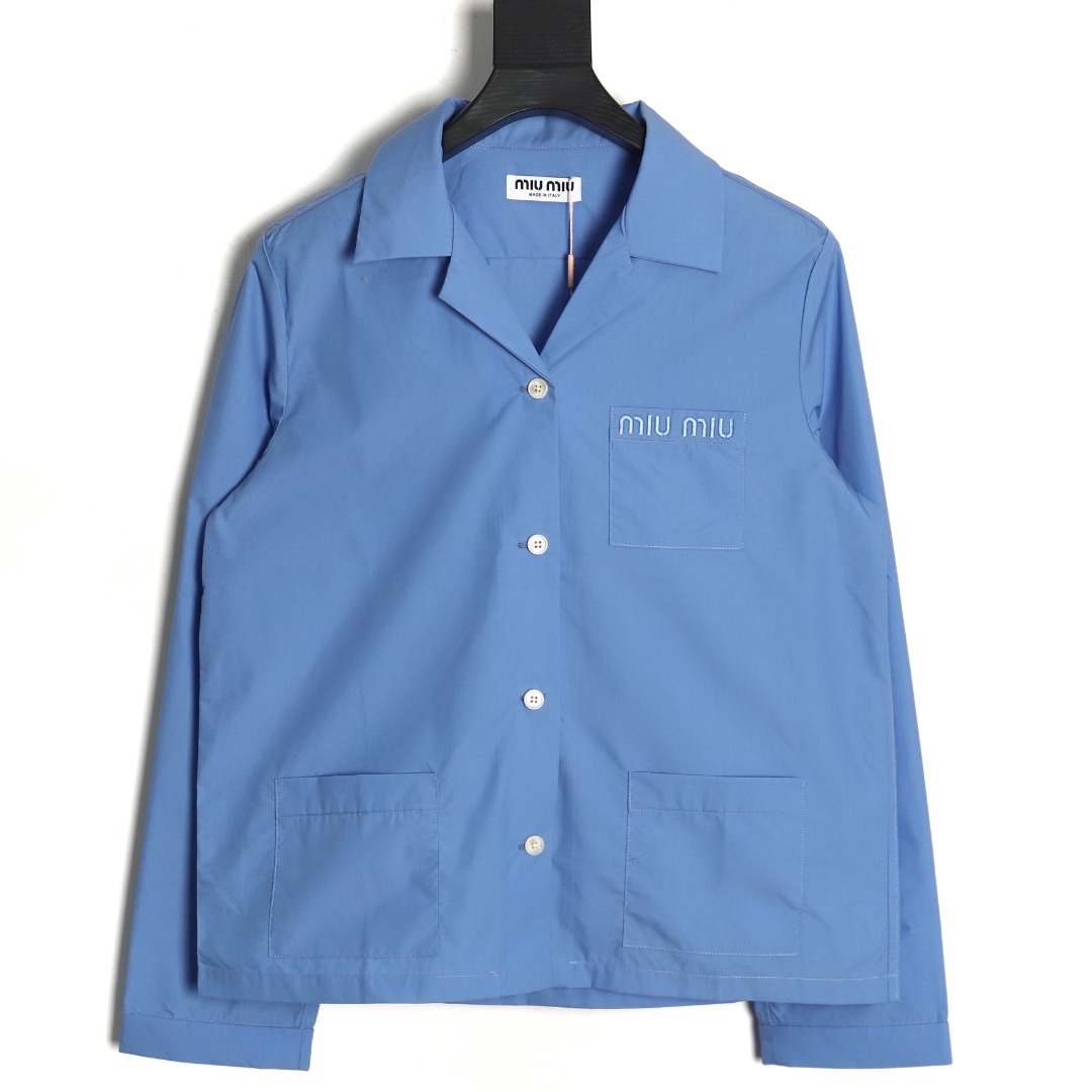 Miu Miu Pocket Lettering Embroidered Poplin Shirt TSK1