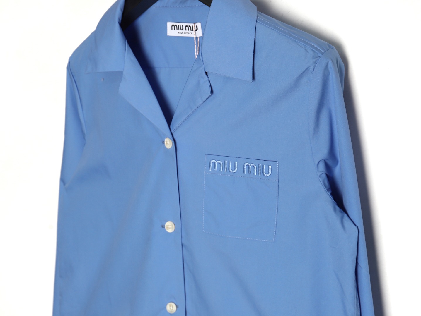 Miu Miu Pocket Lettering Embroidered Poplin Shirt TSK1