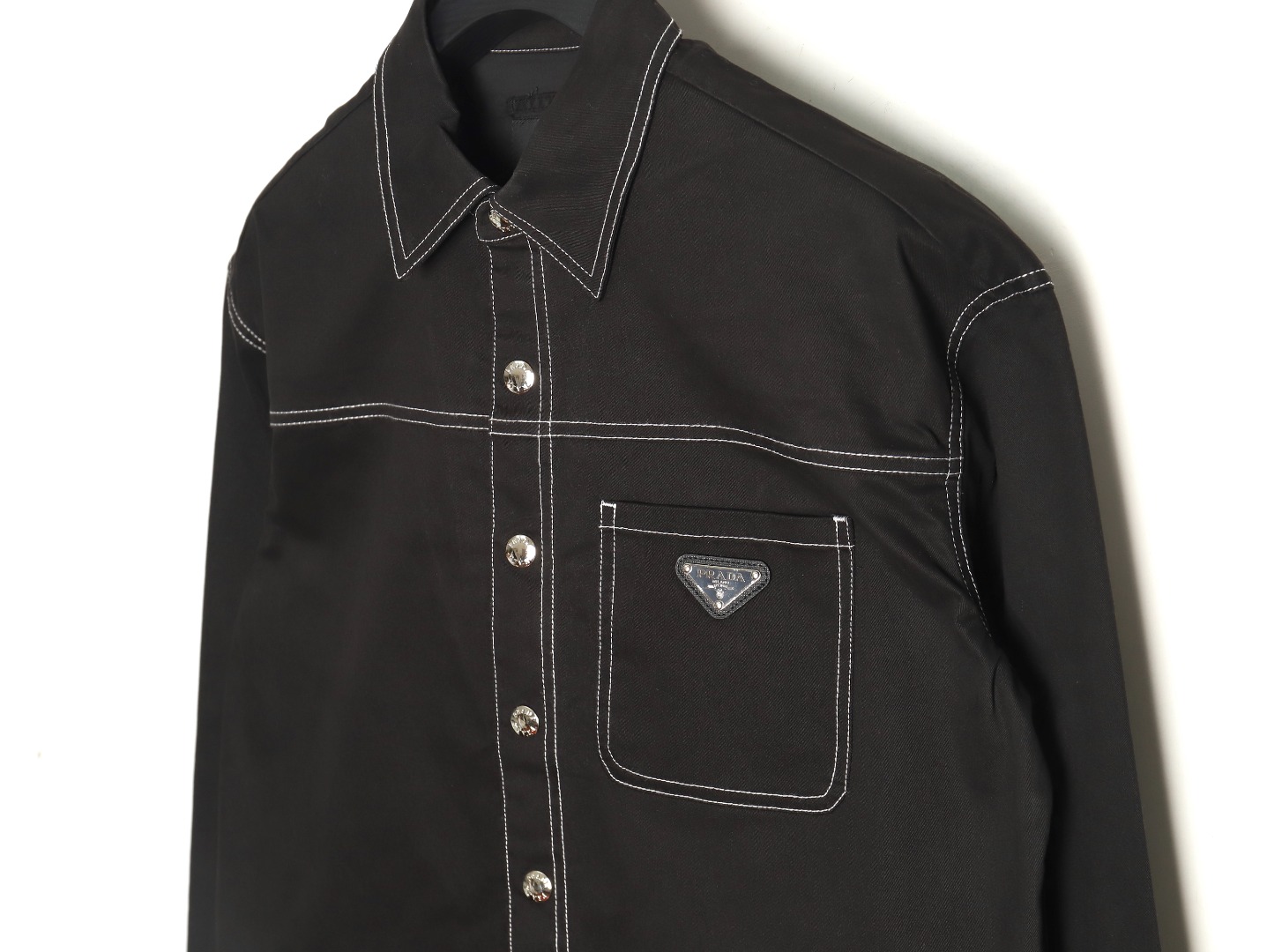 Pra*a triangle logo white line denim jacket
